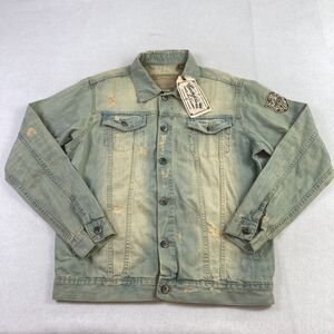 Vintage Escapism Denim Jacket Mens XL Blue Denim Distressed‎ Grunge Hip Hop Y2K